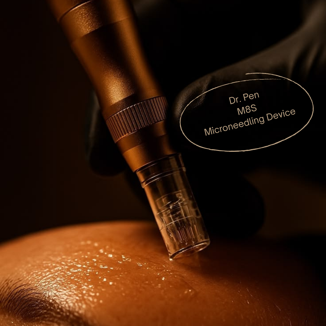 Microneedling device treatment on forehead using Dr. Pen M8S for skin rejuvenation and collagen stimulation