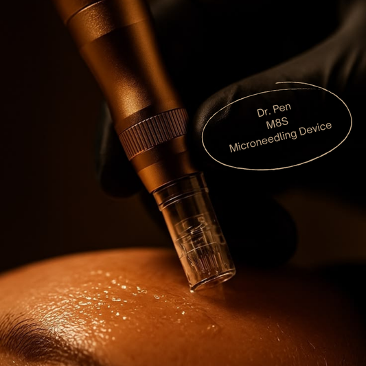 Microneedling device treatment on forehead using Dr. Pen M8S for skin rejuvenation and collagen stimulation