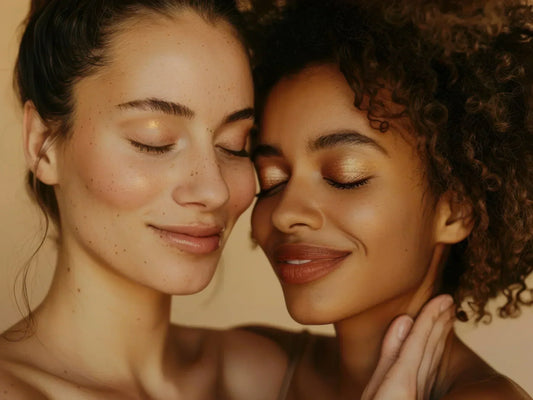 Glowing clear skin after double cleansing routine, illustrating oil cleanser and water-based cleanser for removing impurities and makeup