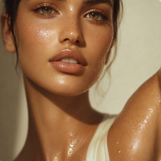Dewy glowing skin close-up showing glass skin and hydrated radiant complexion