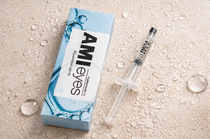 Ami Eyes Professional Eye Treatment packaging with a syringe on a textured surface.
