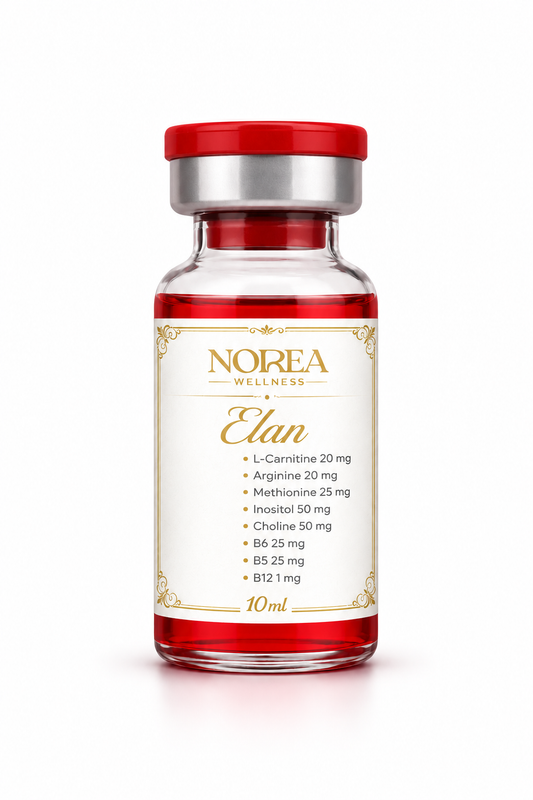 Clear vial with red cap on white background