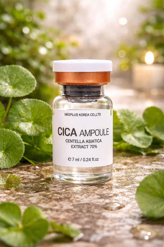 Dr. Drawing Cica Revival Ampoule with green leaves in the background.