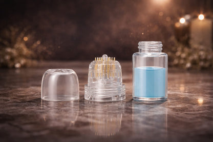 Dr. Pen HN2O Hydra Needle Micro-Channeling Tool on a reflective surface with a blurred background.
