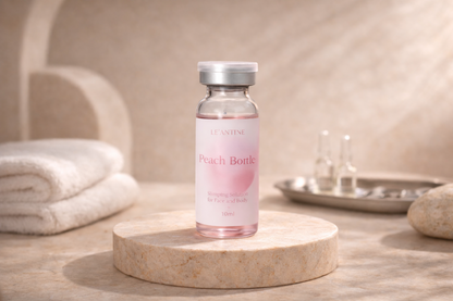 Peach Bottle Fat Dissolver on a wooden surface with a neutral background