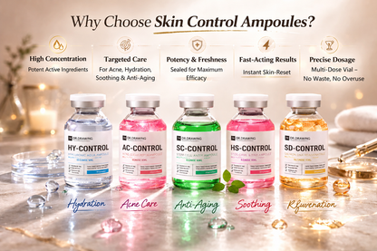Dr. Drawing Ampoules comparison on a wooden surface.